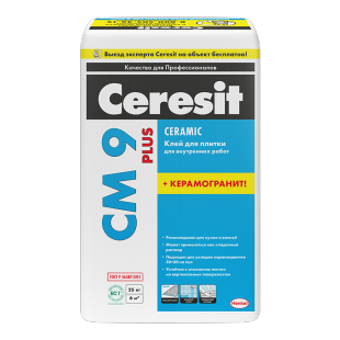 Ceresit СМ 9 Plus. Клей для керамической плитки и керамогранита для внутренних работ